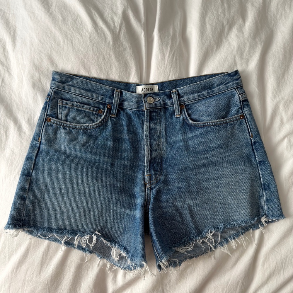 Agolde Blue Denim Cutoff Jean Shorts